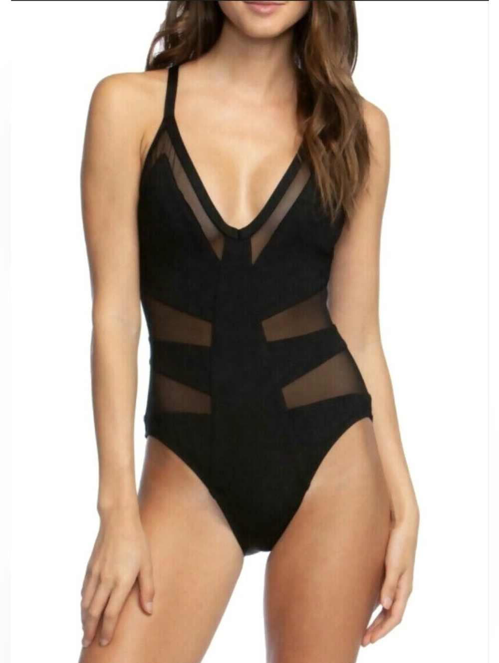 Kenneth Cole Black Mesh Inset One-Piece Swimsuit